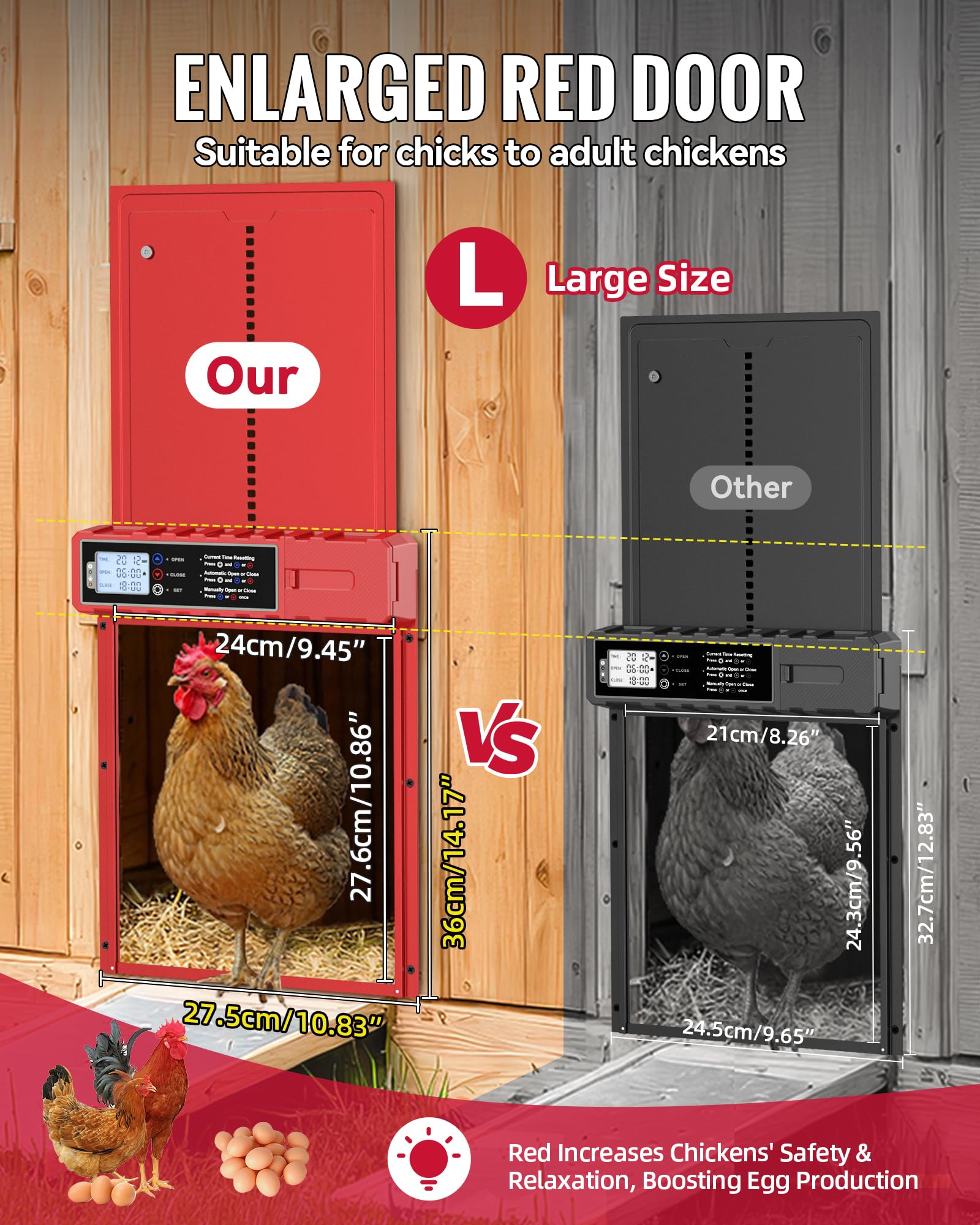 FabStyl red chicken door design calming hens and supporting routine.