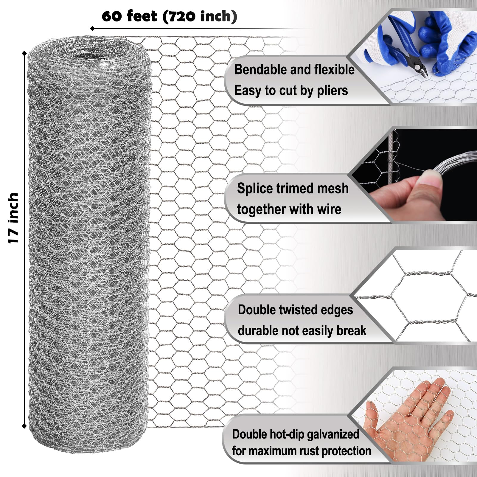 Fabulas galvanized 0.6mm hex wire for durable poultry containment and garden borders.