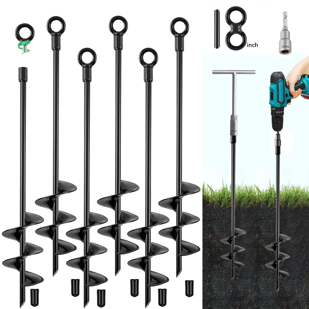 Fabulas ground anchors 18in screw-in kit securing tents and sheds in wind
