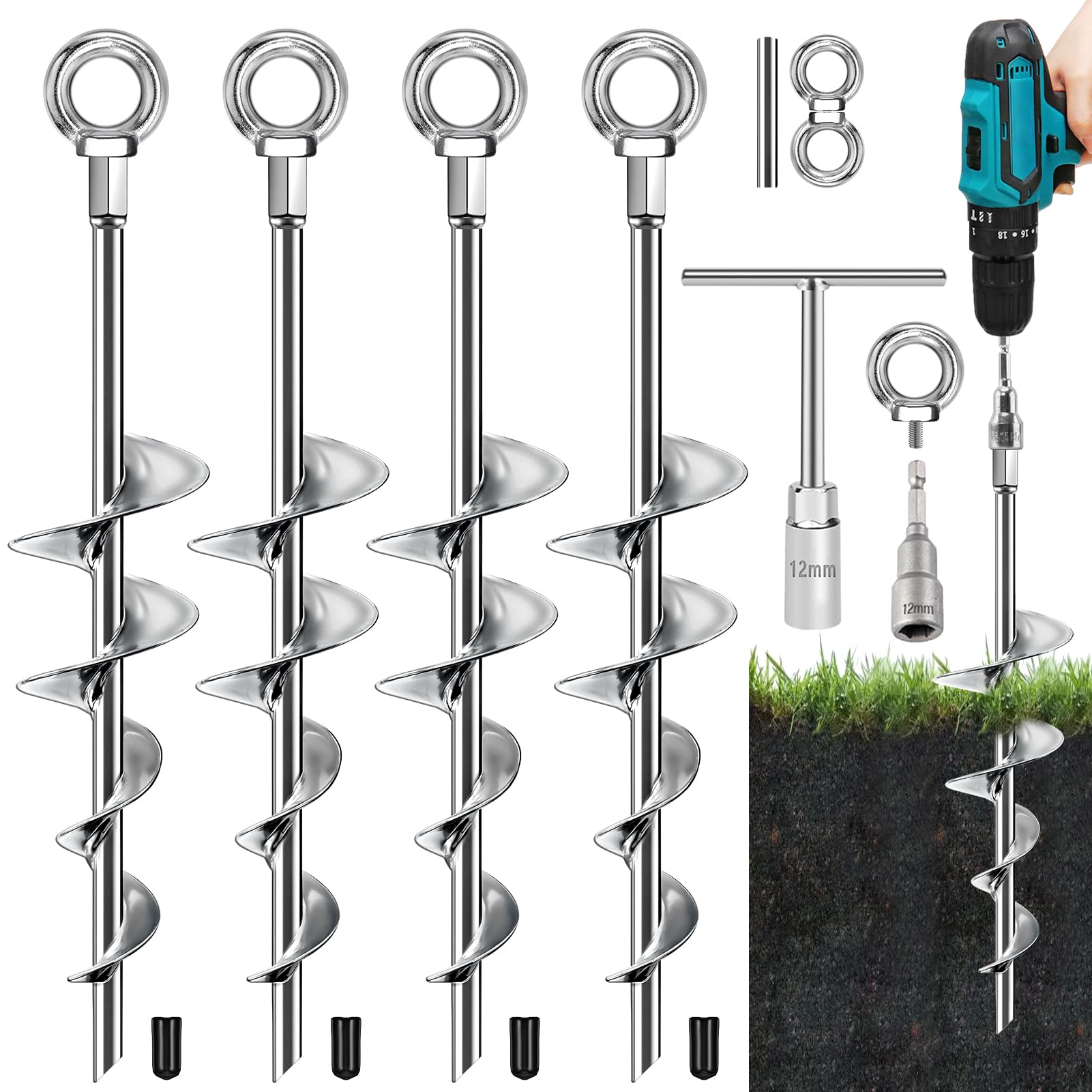 Fabulas ground anchors 18in spiral blade ready to secure outdoor equipment.
