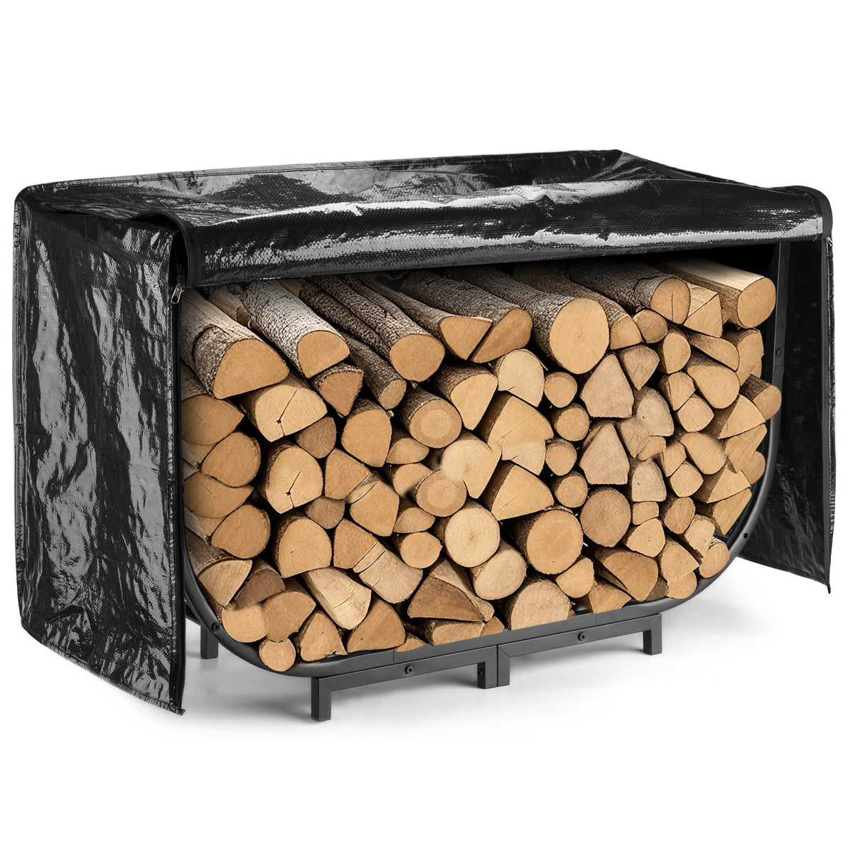 facka 40in heavy-duty firewood rack with cover view showing dry logs ready to burn