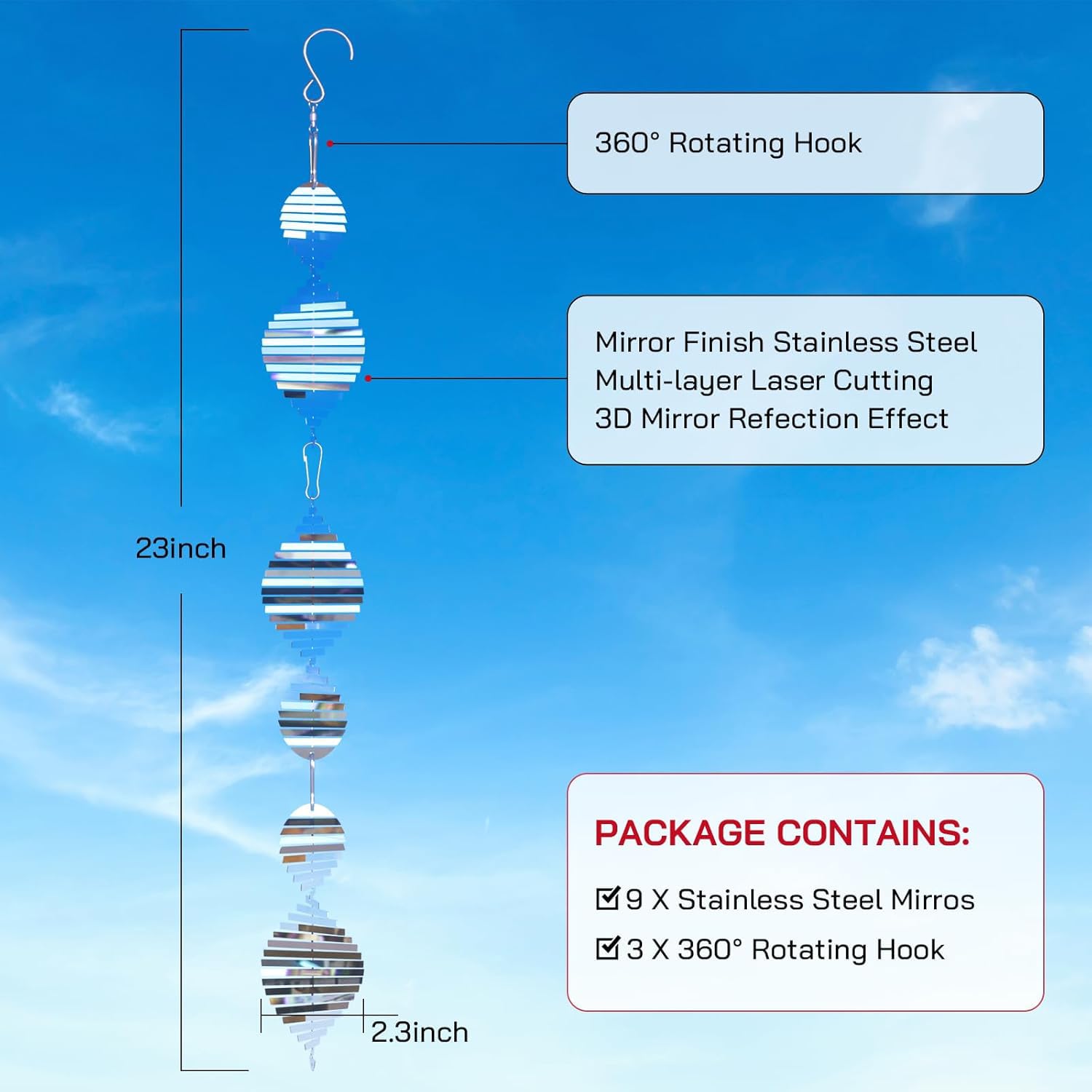 Factee 360-degree spinner rotates in any breeze for continuous deterrence.