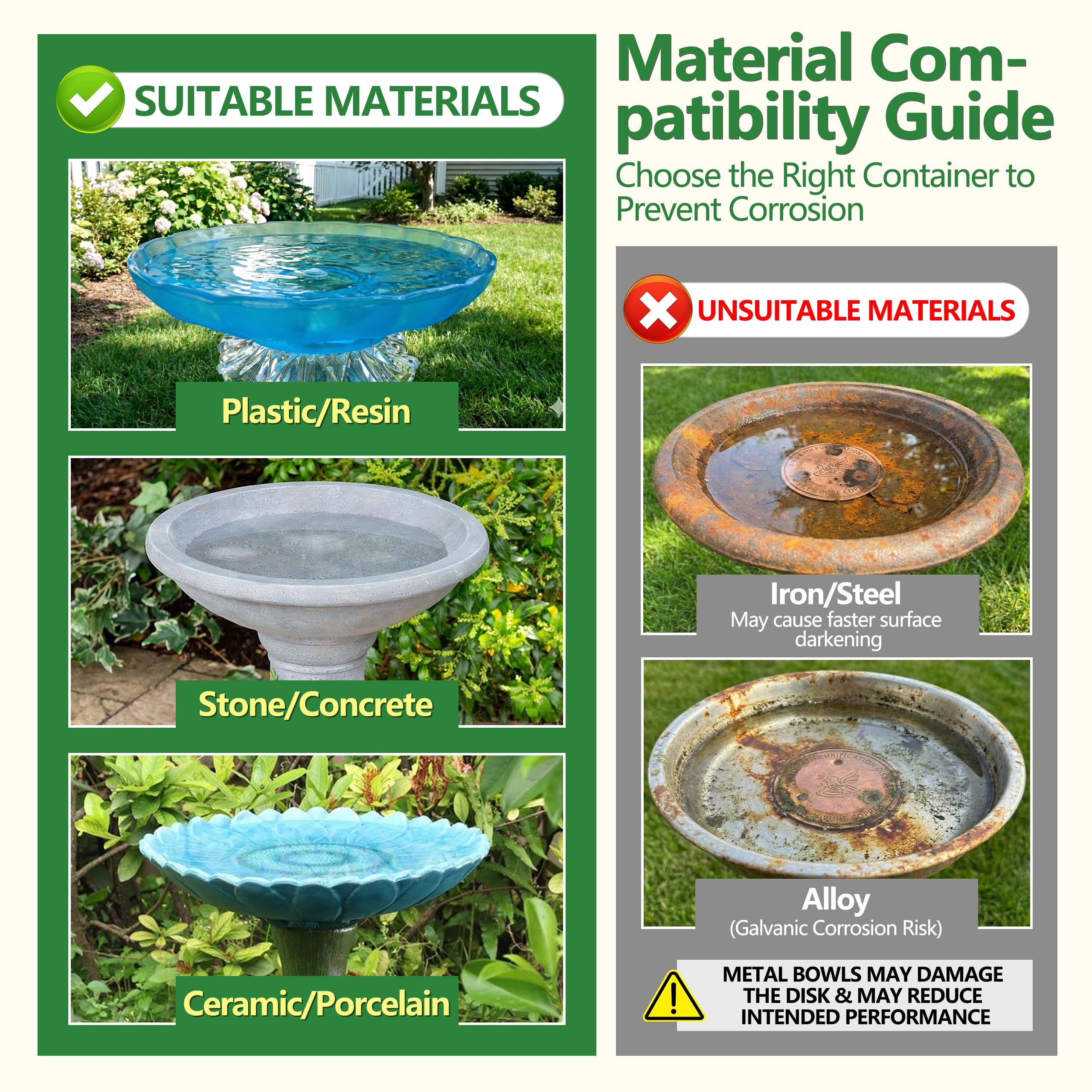Factee Bird Bath Copper Disk outdoors demonstrates all-season outdoor use.