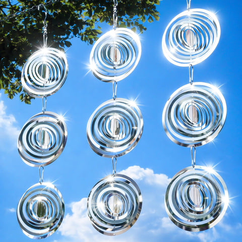 Factee Bird Deterrents 3D mirror spinner in sunlit garden deters birds naturally.