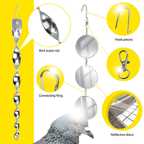 Factee Bird Scare Rod and Disc setup shows two sided reflective surfaces