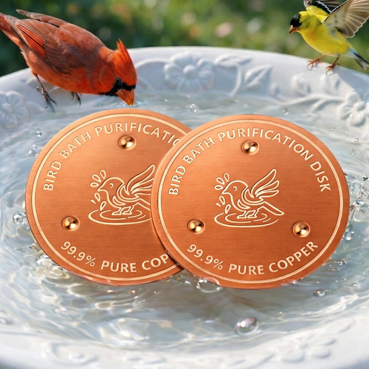 Factee copper disk for bird baths, full view, 0.6mm thickness, potential cleaner water