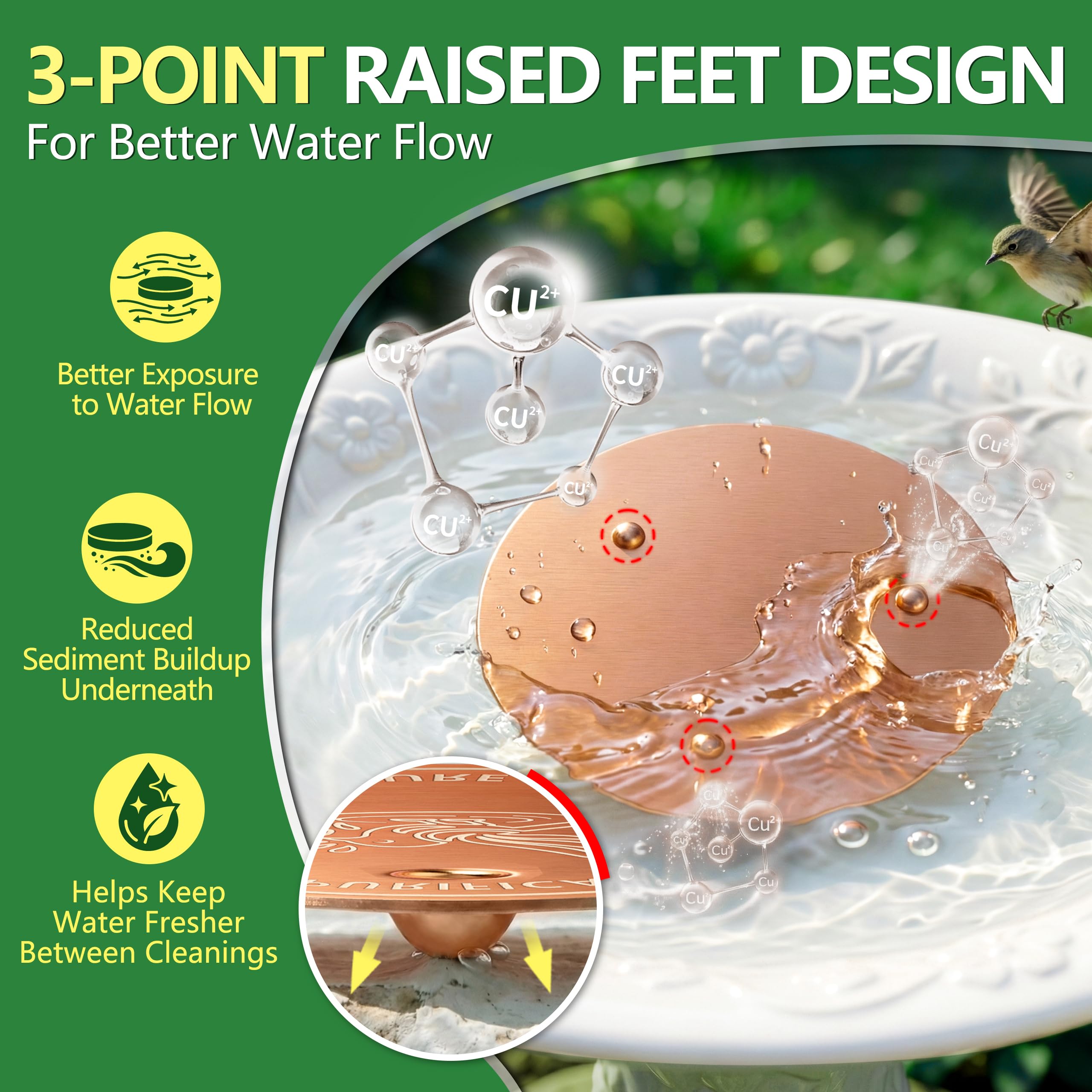 Factee copper disk bottom placement shows stable, debris-free positioning