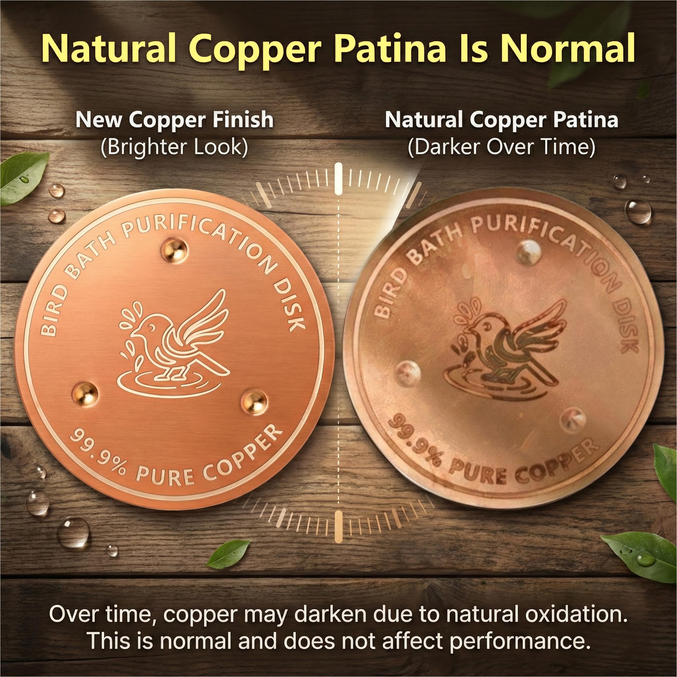 Factee copper disk in-use with water creates calm, clearer bath scenes
