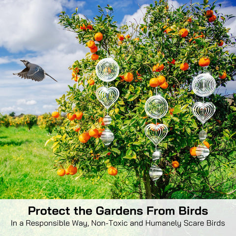 Factee orchard protection bird deterrent installed among trees