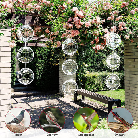 Factee sunlit reflection deters birds on patios and balconies.