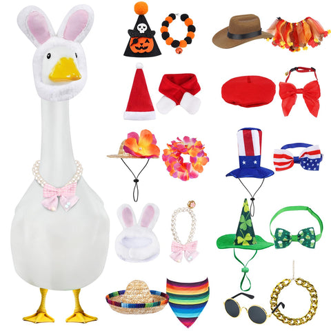 faculx porch goose outfits collection on lawn for year-round yard decor.
