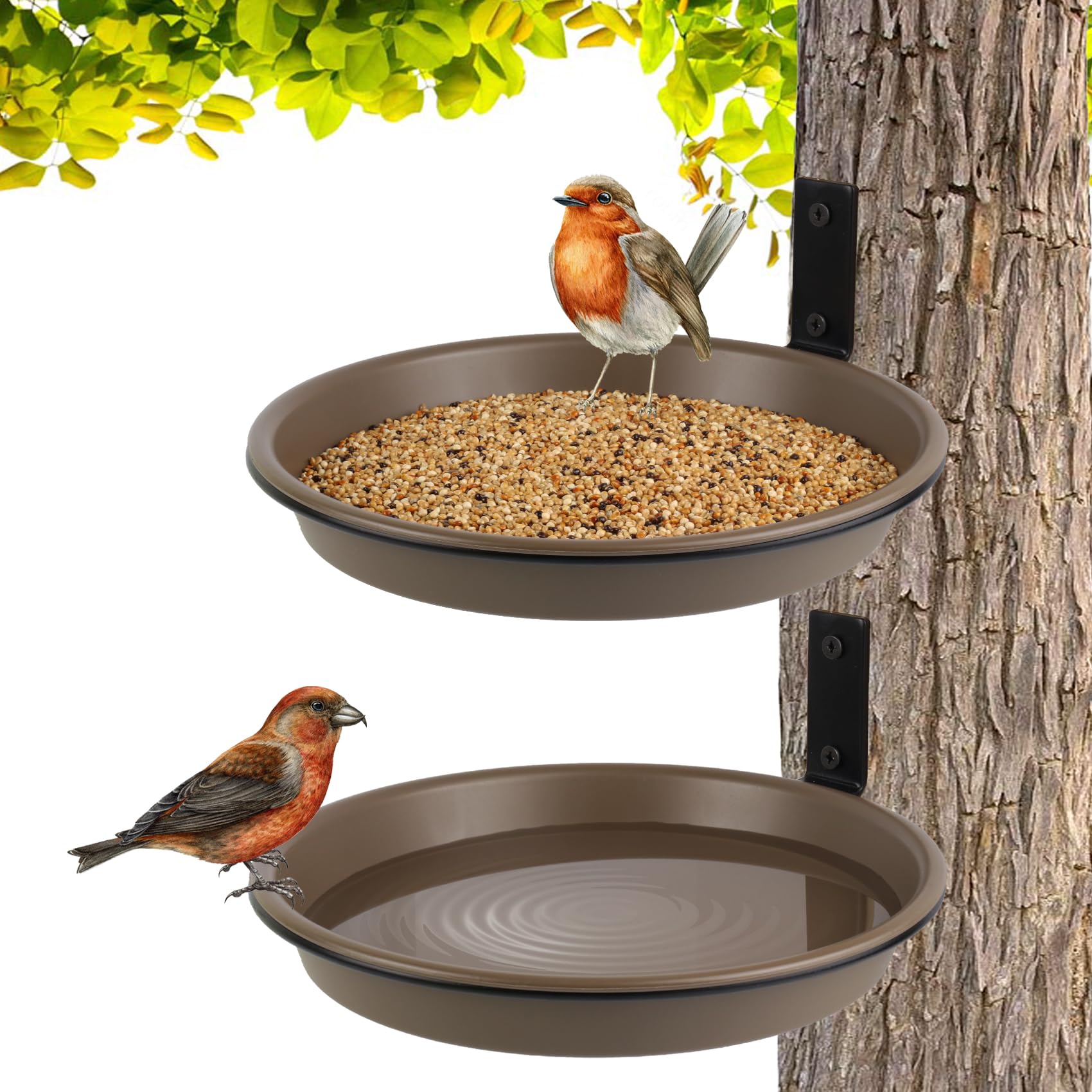 FAHAWEL bird feeder tray mounted on a post, 8.4 inch diameter, inviting songbirds to visit.