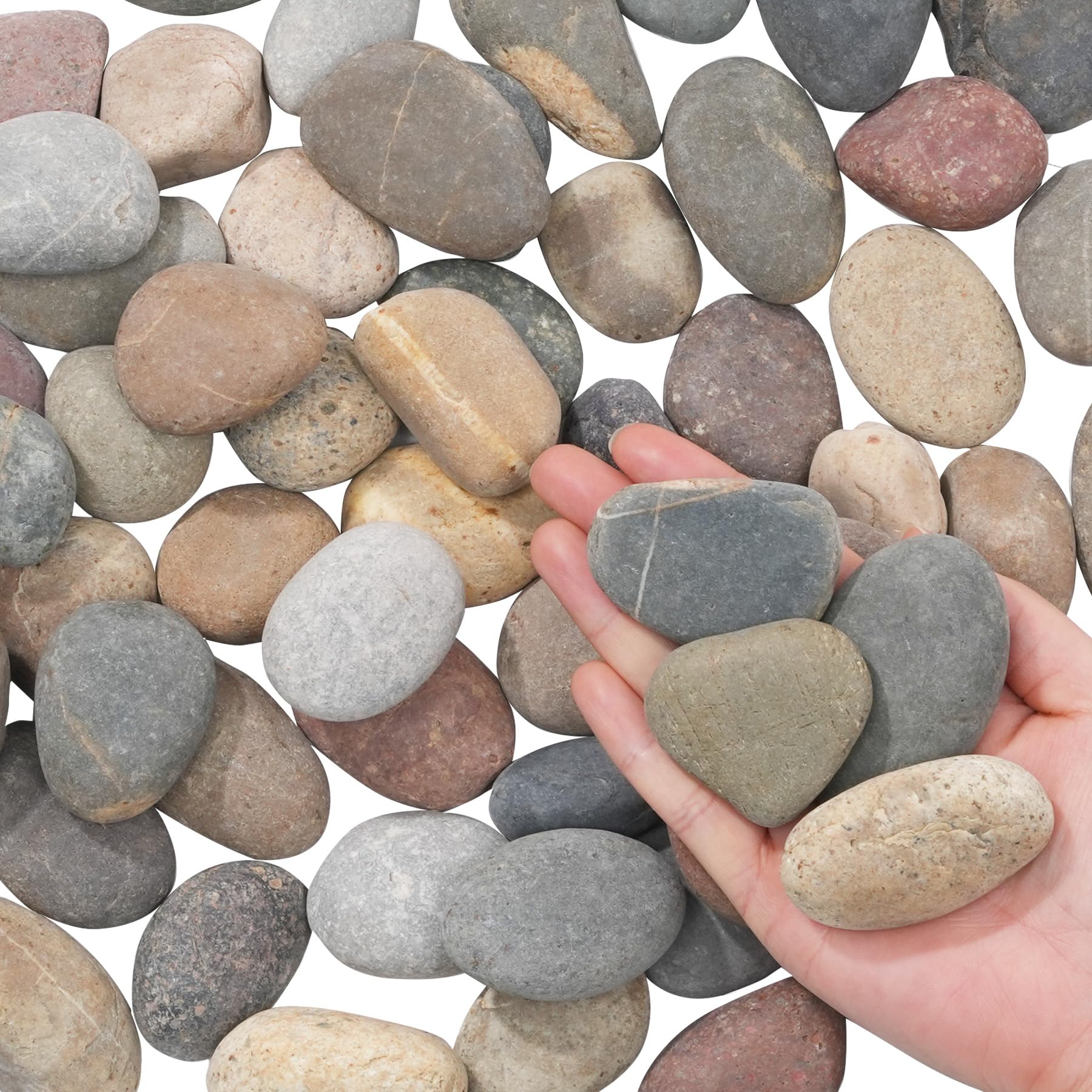 Fahaxiki river rocks collection—natural, unpolished stones ideal for garden paths and landscaping.