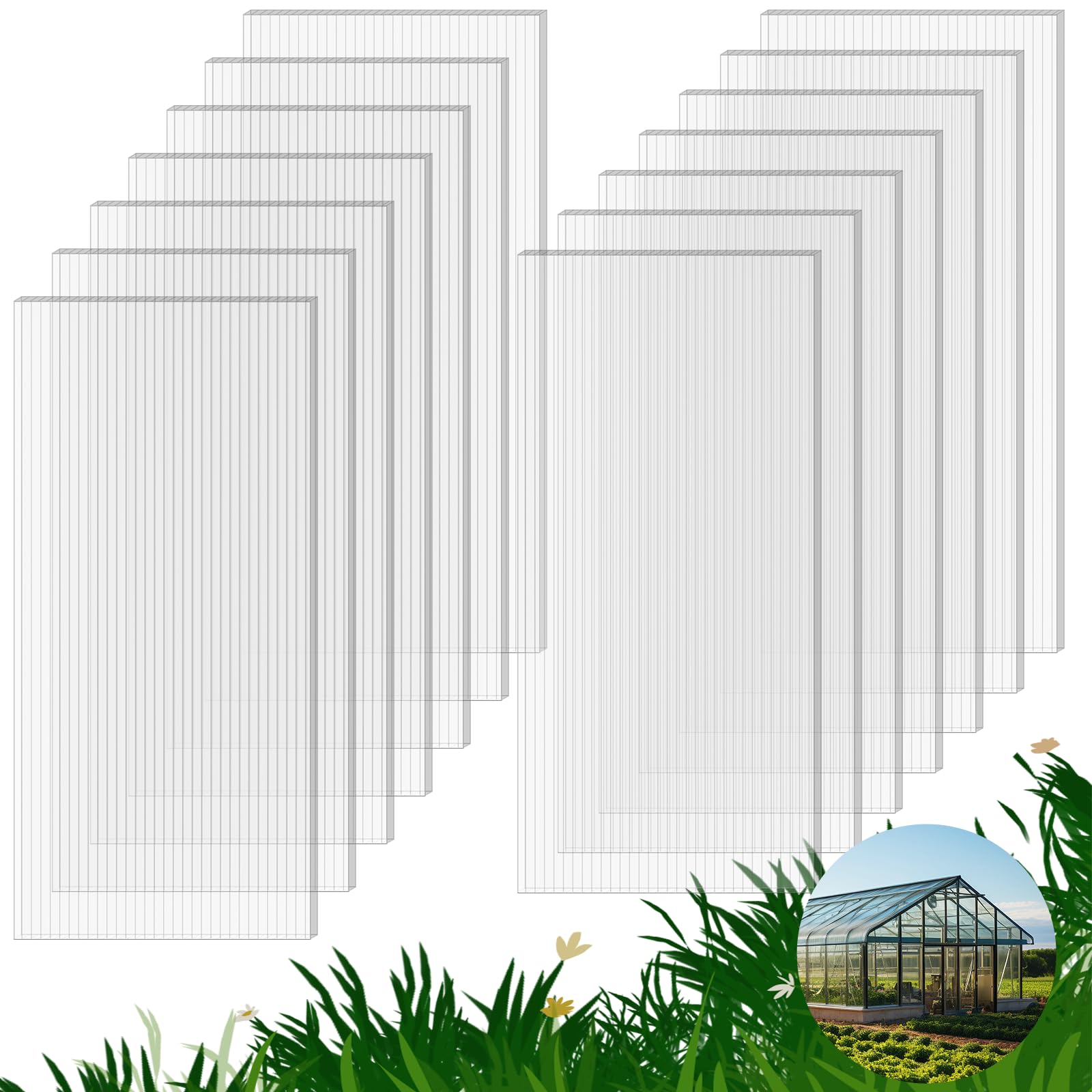 FAHKNS 14-pack greenhouse panels, front view, enhance daylight and UV protection for healthy plants.