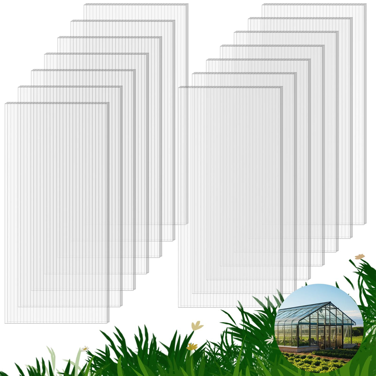 FAHKNS 14-pack greenhouse panels, front view, enhance daylight and UV protection for healthy plants.