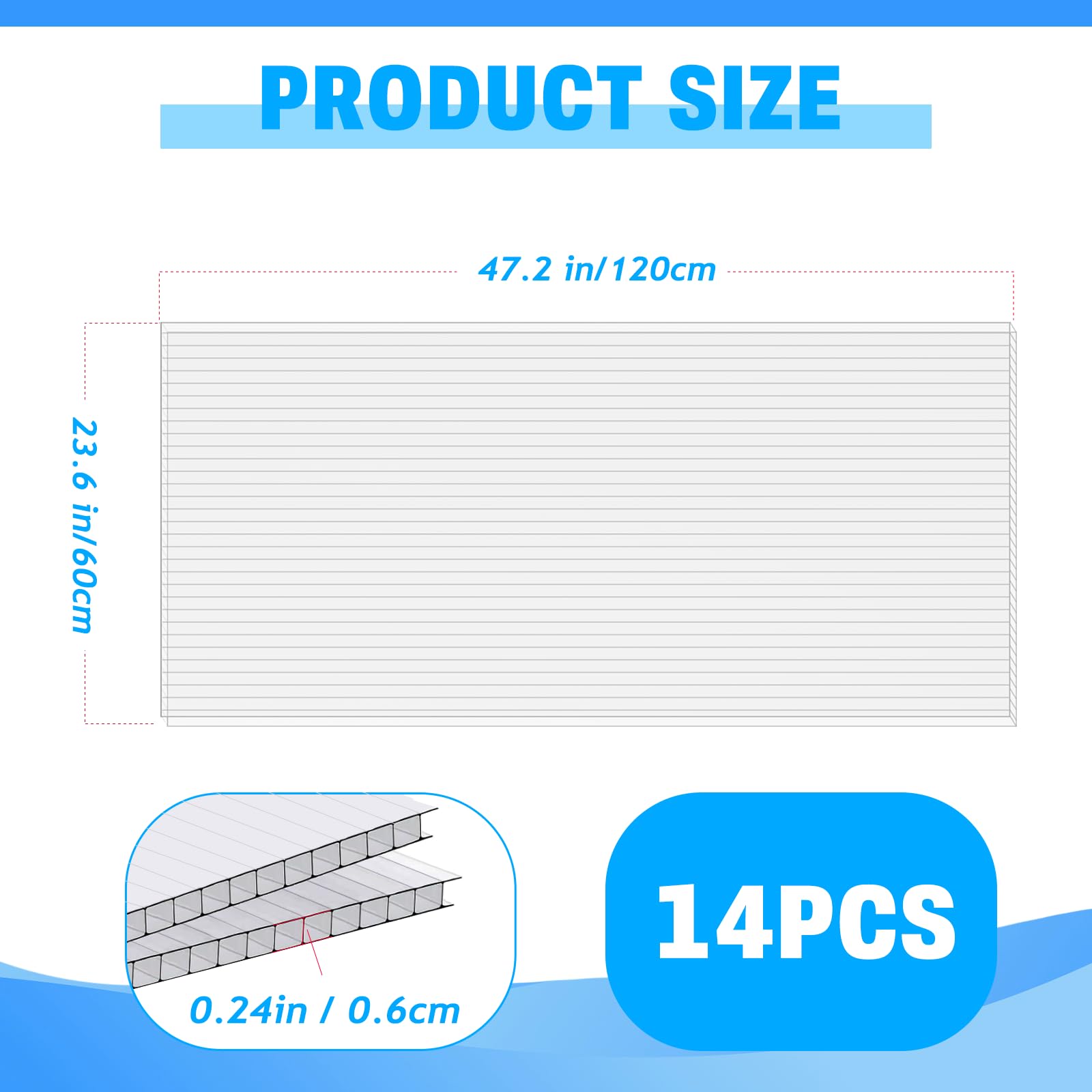 FAHKNS 14-pack greenhouse panels, side view, durable twin-wall design resists impact.