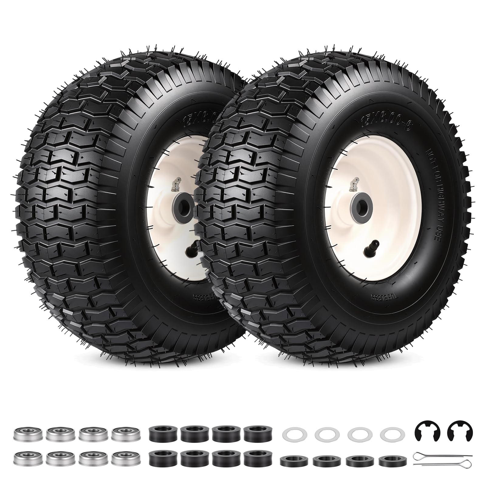 FAHKNS 15x6-6 lawn mower tire side view with durable tubeless design for stable mowing.