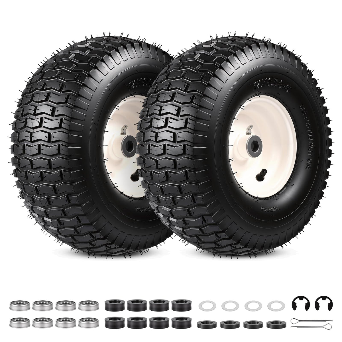 FAHKNS 15x6-6 lawn mower tire side view with durable tubeless design for stable mowing.