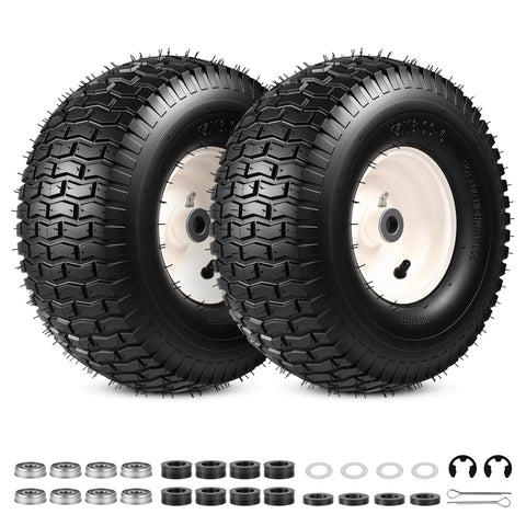 FAHKNS 15x6-6 lawn mower tire side view with durable tubeless design for stable mowing.