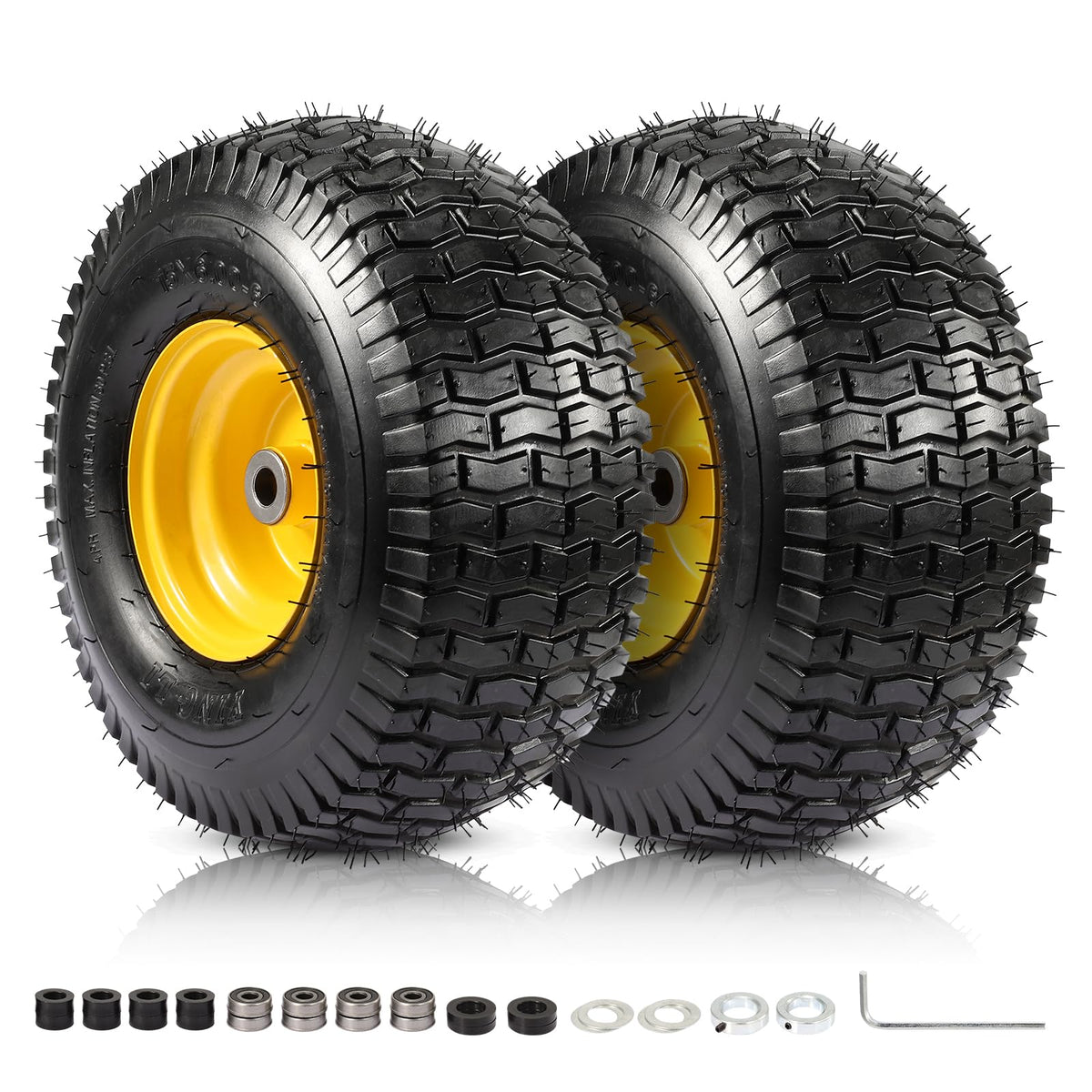 FAHKNS 2-pack 15x6-6 tire side view for mower stability on uneven terrain