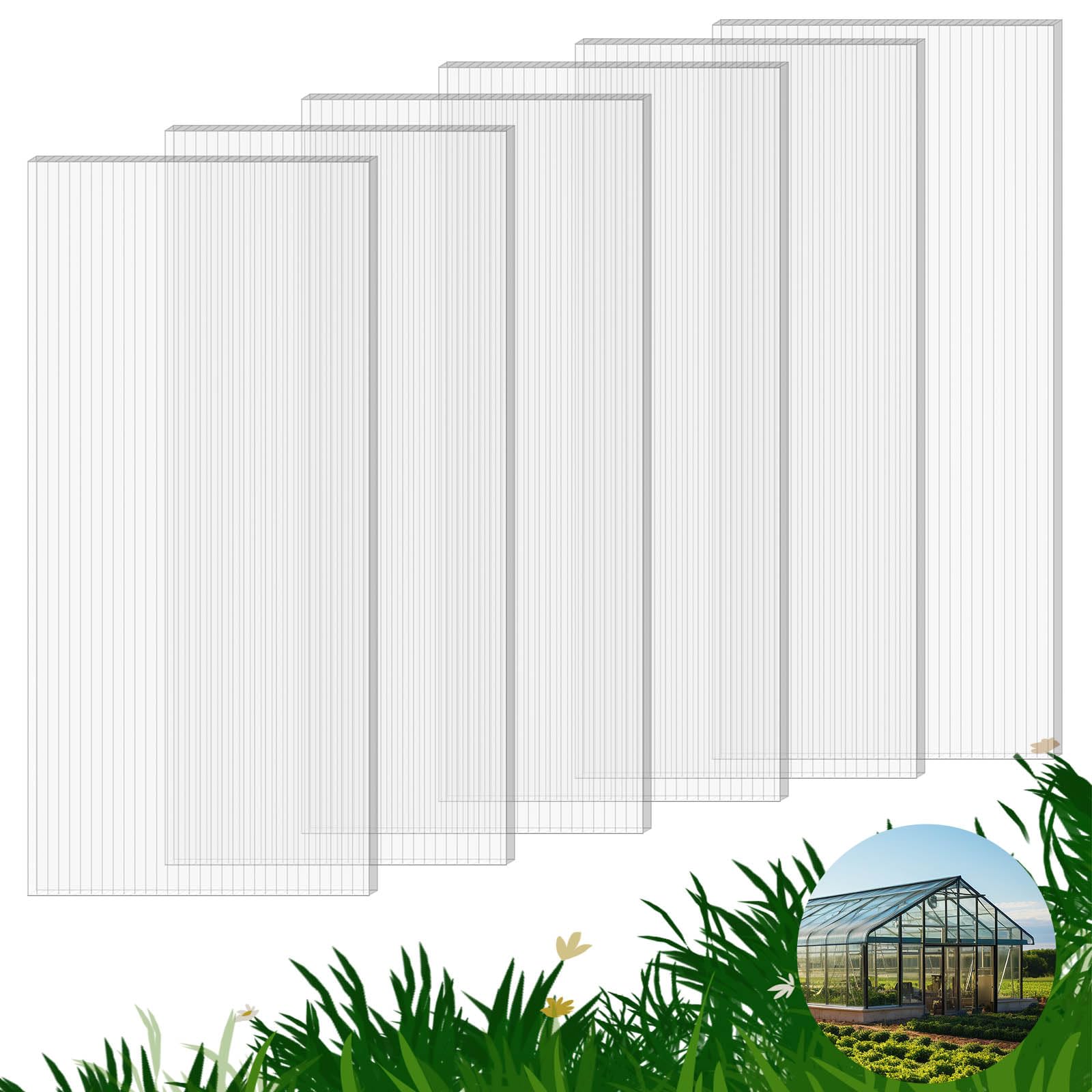 FAHKNS six-pack polycarbonate greenhouse panels—clear for bright, UV-protected growing spaces.