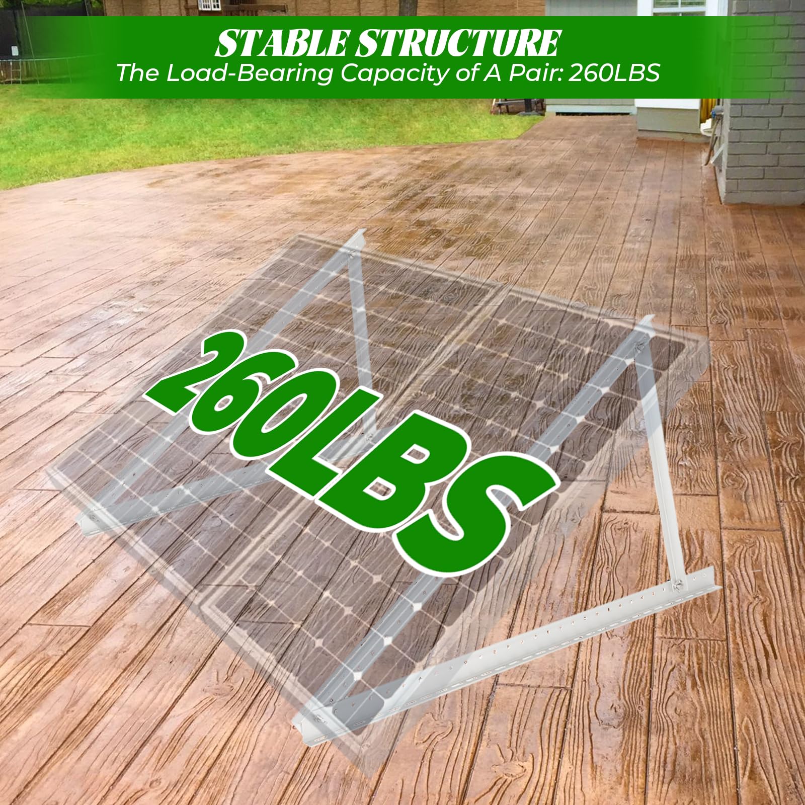 Lightweight aluminum rails keep solar kits portable without sacrificing strength.