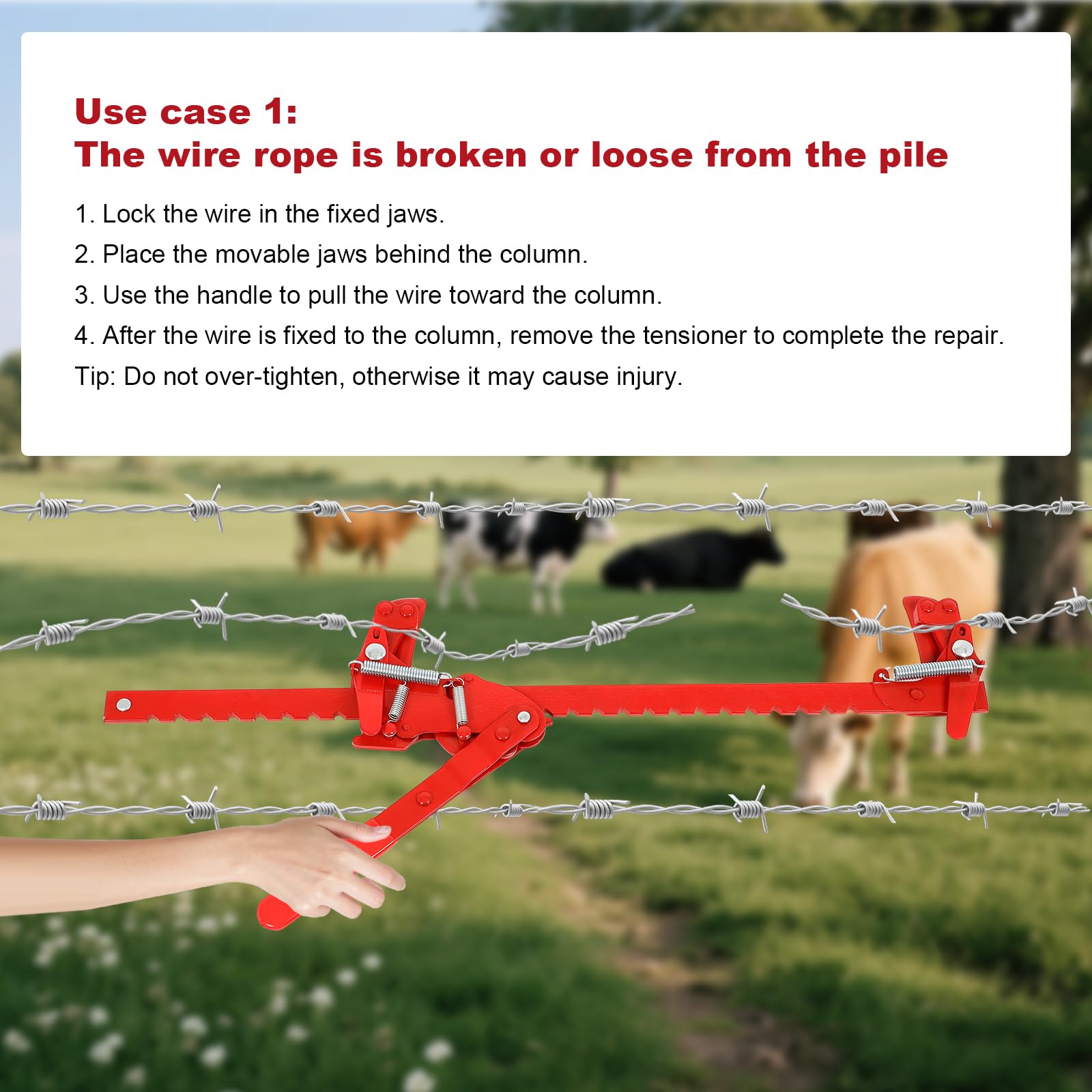 FAHKNS steel fence stretcher closeup highlights rugged cast arms for long-term use.