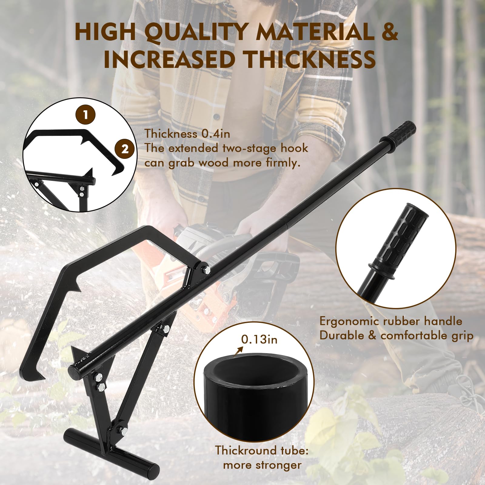FAHKNS Timberjack ergonomic rubber grip ensures secure, comfortable operation