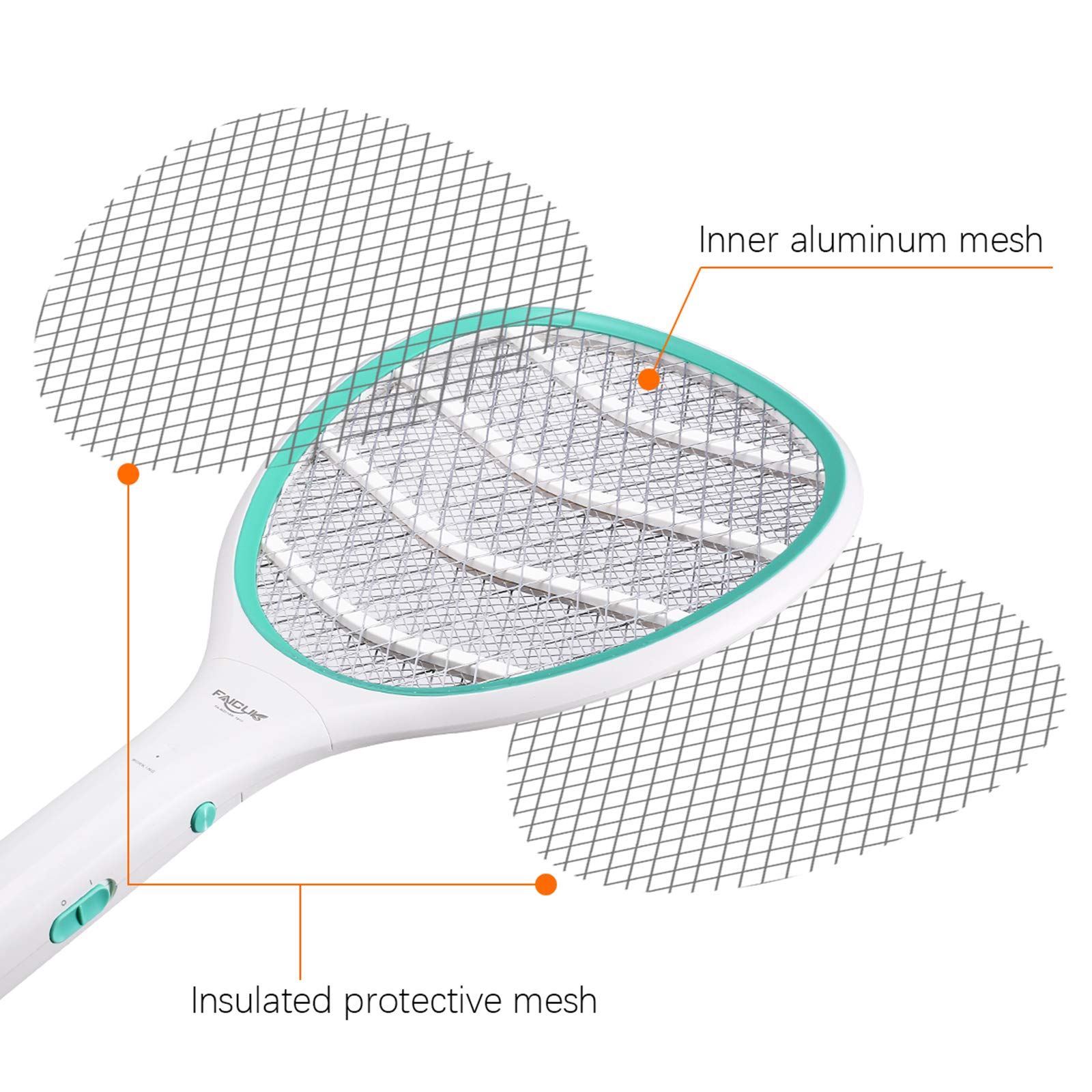 Faicuk 2-pack bug zapper racket battery compartment demonstrates portable power option.