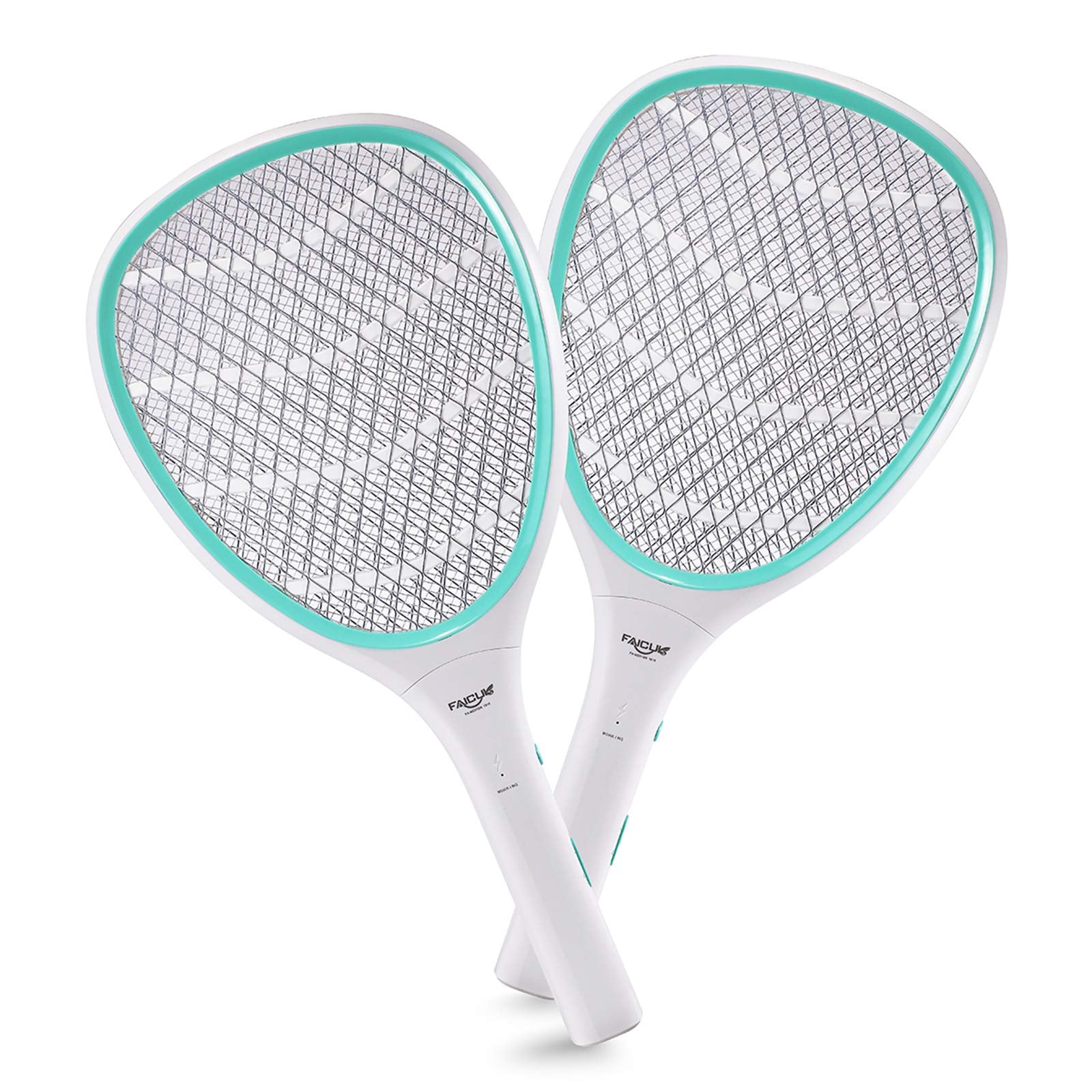 Faicuk 2-pack bug zapper racket front view, ready for quick insect zap at home.