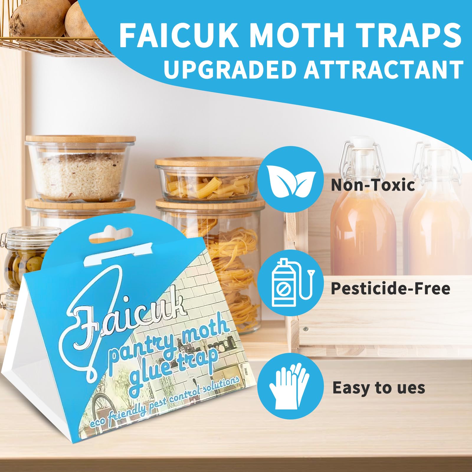 Faicuk Pantry Moth Traps glue-board closeup showing pheromone lure detail.