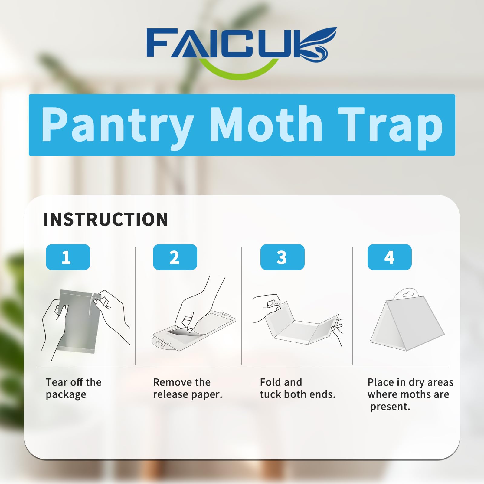 Faicuk Pantry Moth Traps pheromone detail highlighting natural attractant and safety.