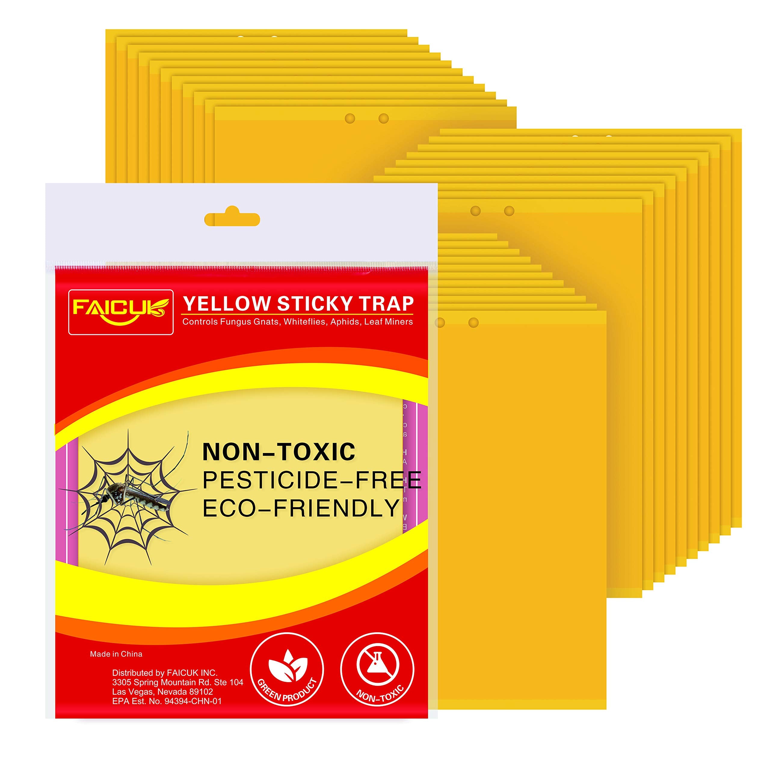 Faicuk yellow dual-sided fly trap on leaf captures flying pests effectively.