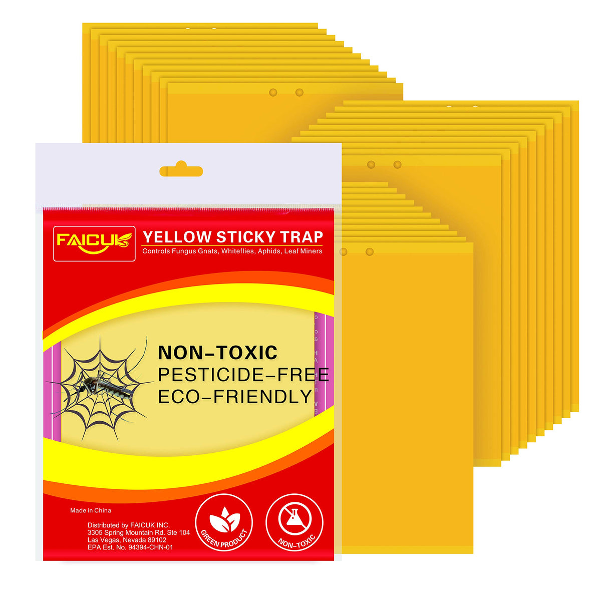 Faicuk yellow dual-sided fly trap on leaf captures flying pests effectively.