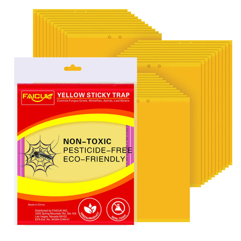 Faicuk yellow dual-sided fly trap on leaf captures flying pests effectively.
