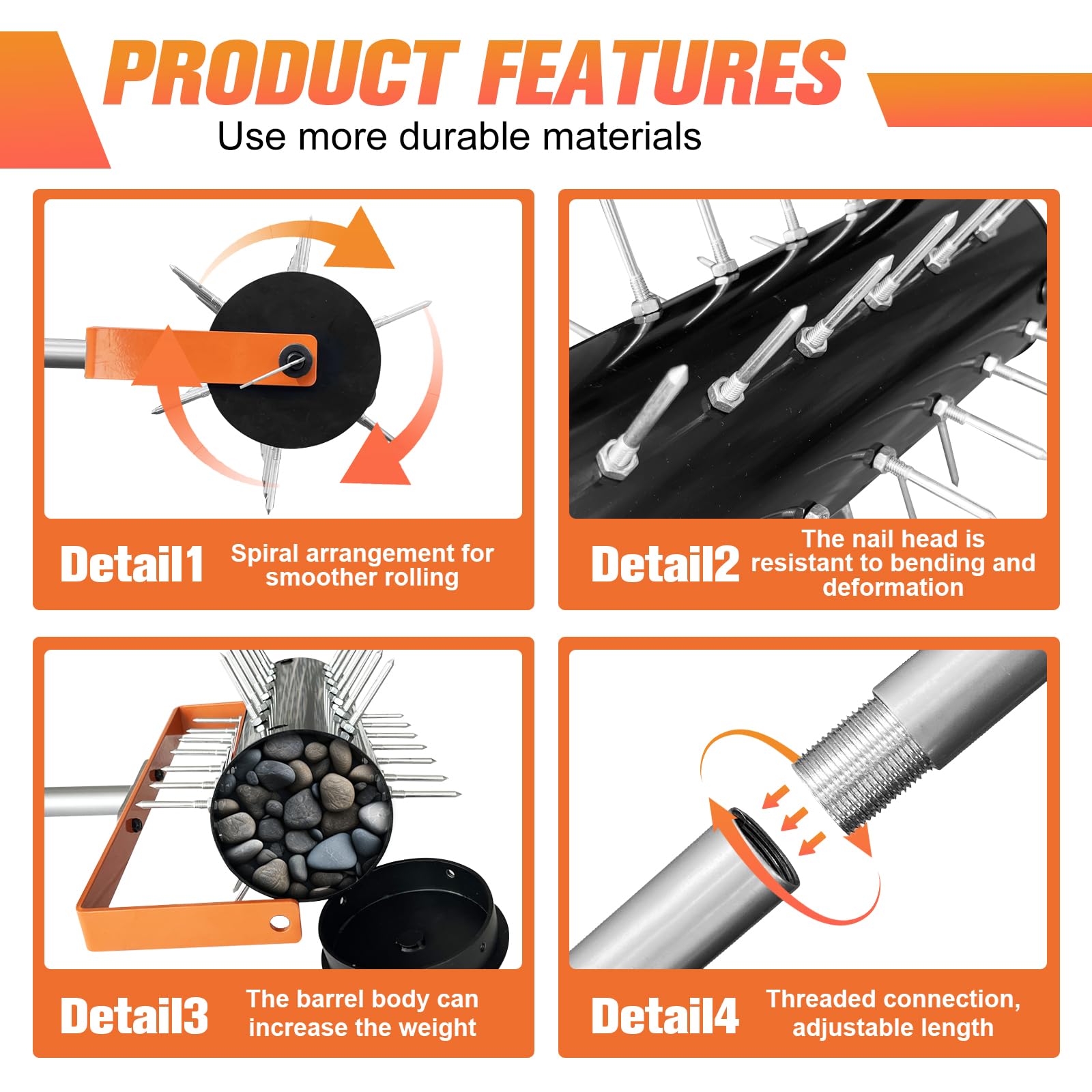 Failenfeivp spiral tine design promotes smooth rolling and stability.
