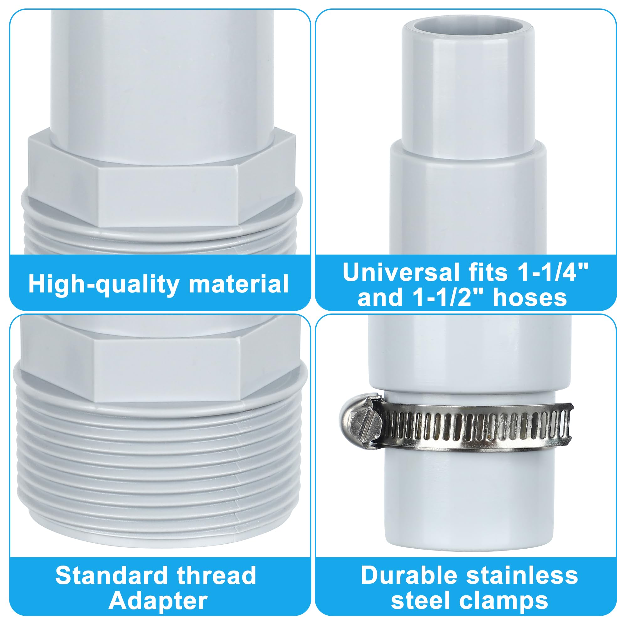 Fairooth adapter fits 1-1/4 inch or 1-1/2 inch hoses for versatile fittings