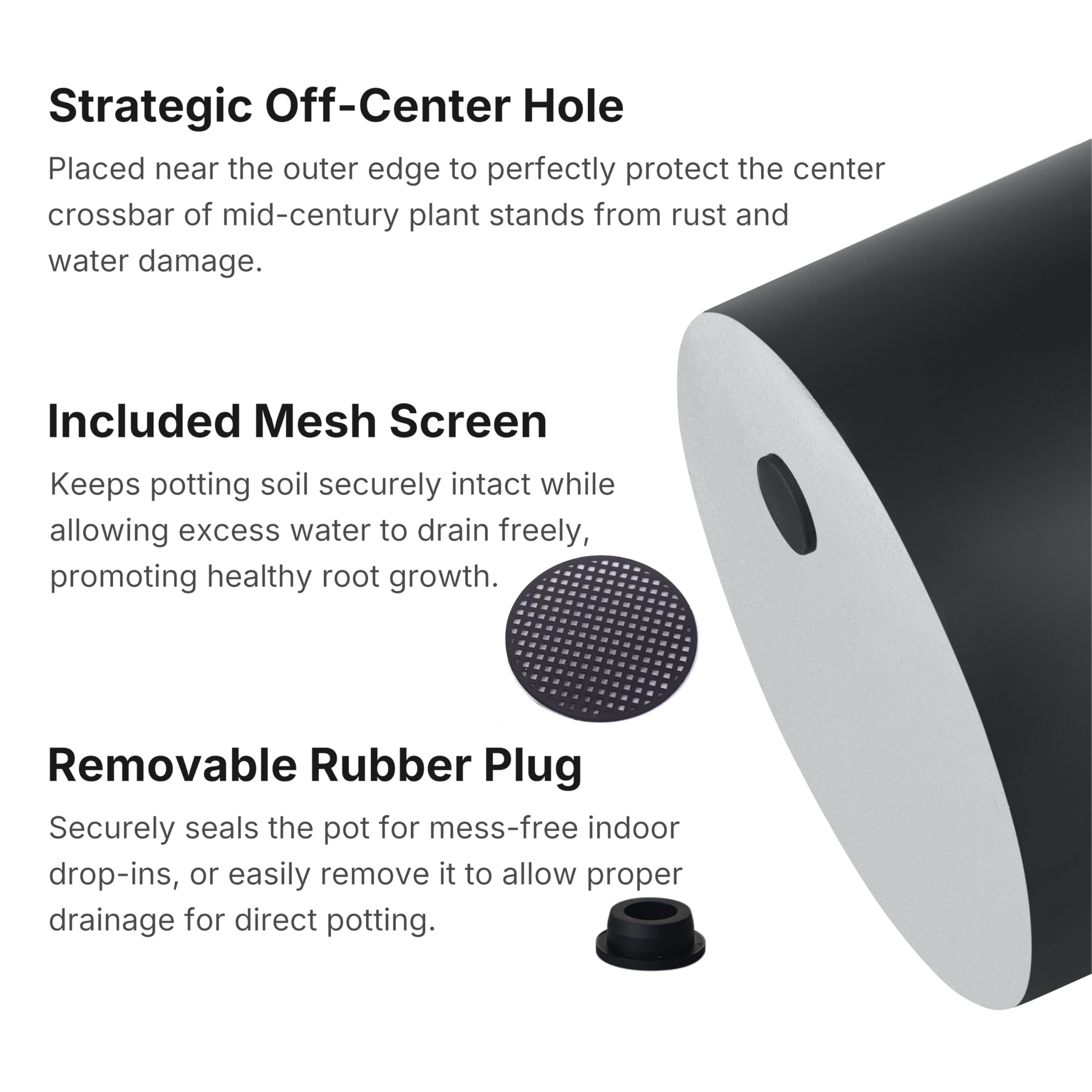 FaithLand 12-inch fiberstone planter drainage hole view shows practical moisture control for plants.