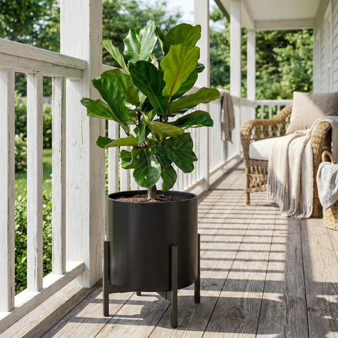 FaithLand 12-inch fiberstone planter indoor-outdoor use demonstrates year-round durability.