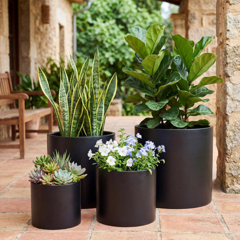 FaithLand 12-inch fiberstone planter with mesh screen supports secure soil.