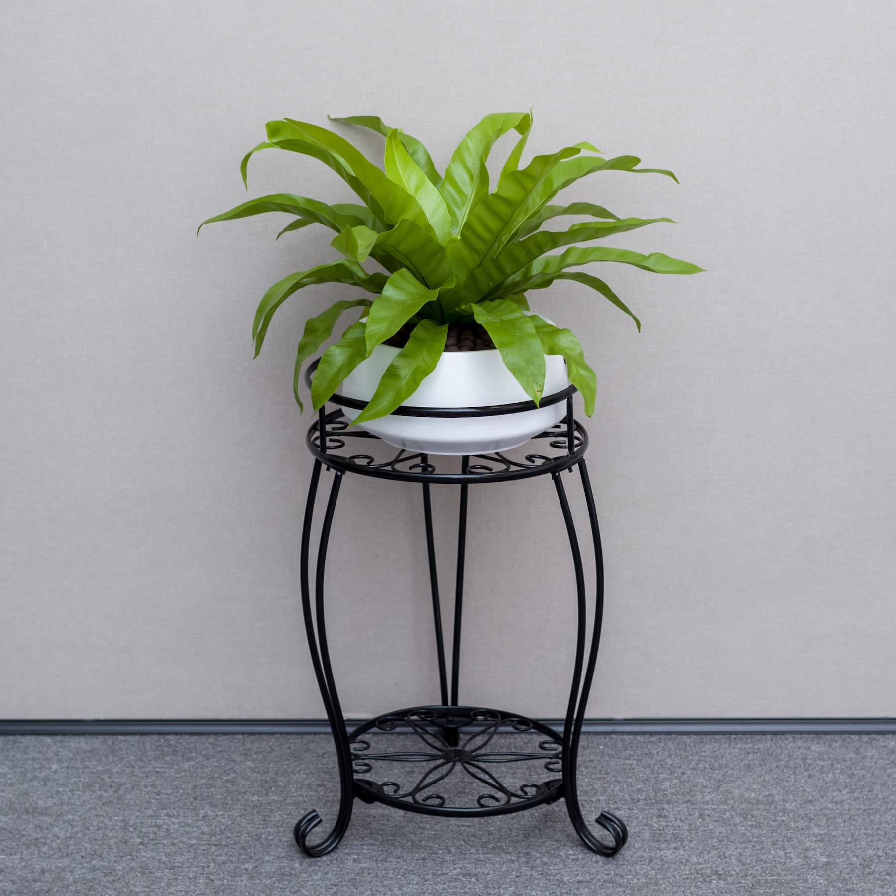 FaithLand two-tier round plant stand showcases space-saving vertical display.