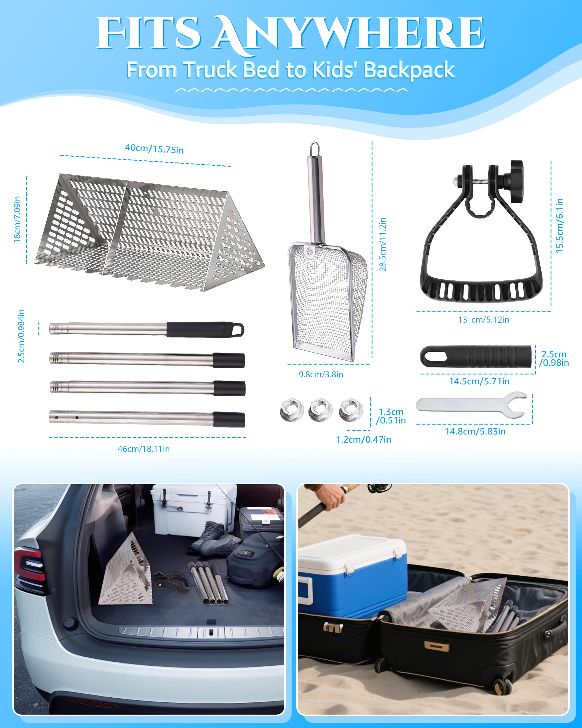 FAITIO rake supports multi-surface use across beach, shelling, yard debris, and coop cleanup
