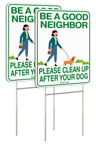 Faittoo clean up after dog sign front view encourages neighbors to pick up