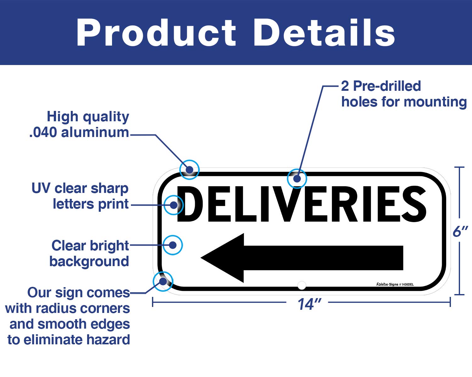 Faittoo Deliveries Sign Left Arrow close-up emphasizes bold contrast