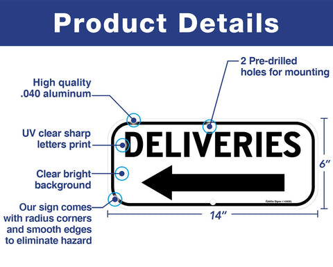 Faittoo Deliveries Sign Left Arrow close-up emphasizes bold contrast