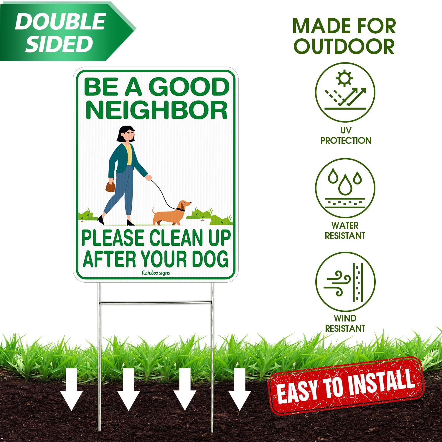 Faittoo double-sided yard sign, 12x9 inches, maximizes visibility from both angles.