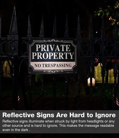 Faittoo elegant No Trespassing sign in white, black, and gold colors