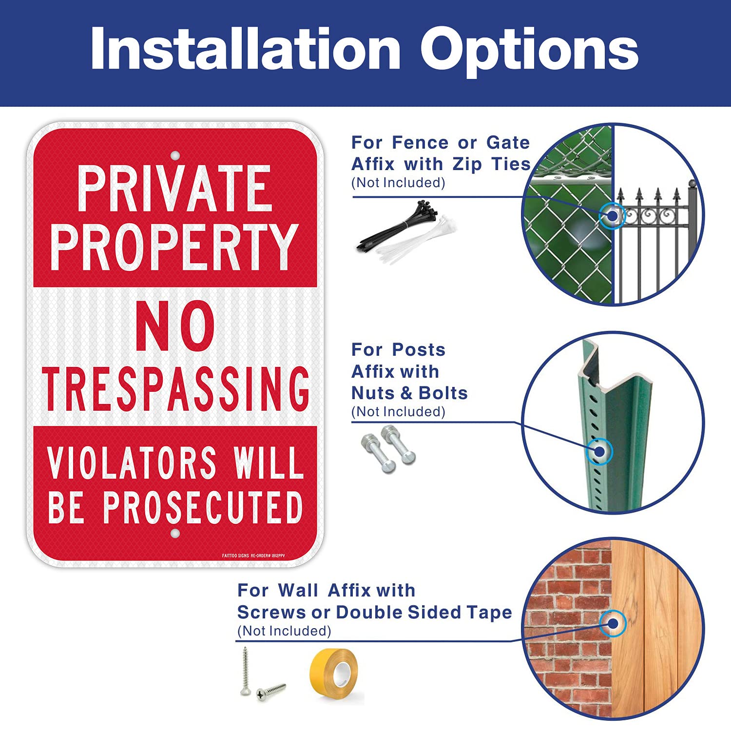 Faittoo engineer grade rust-free aluminum sign for year round use