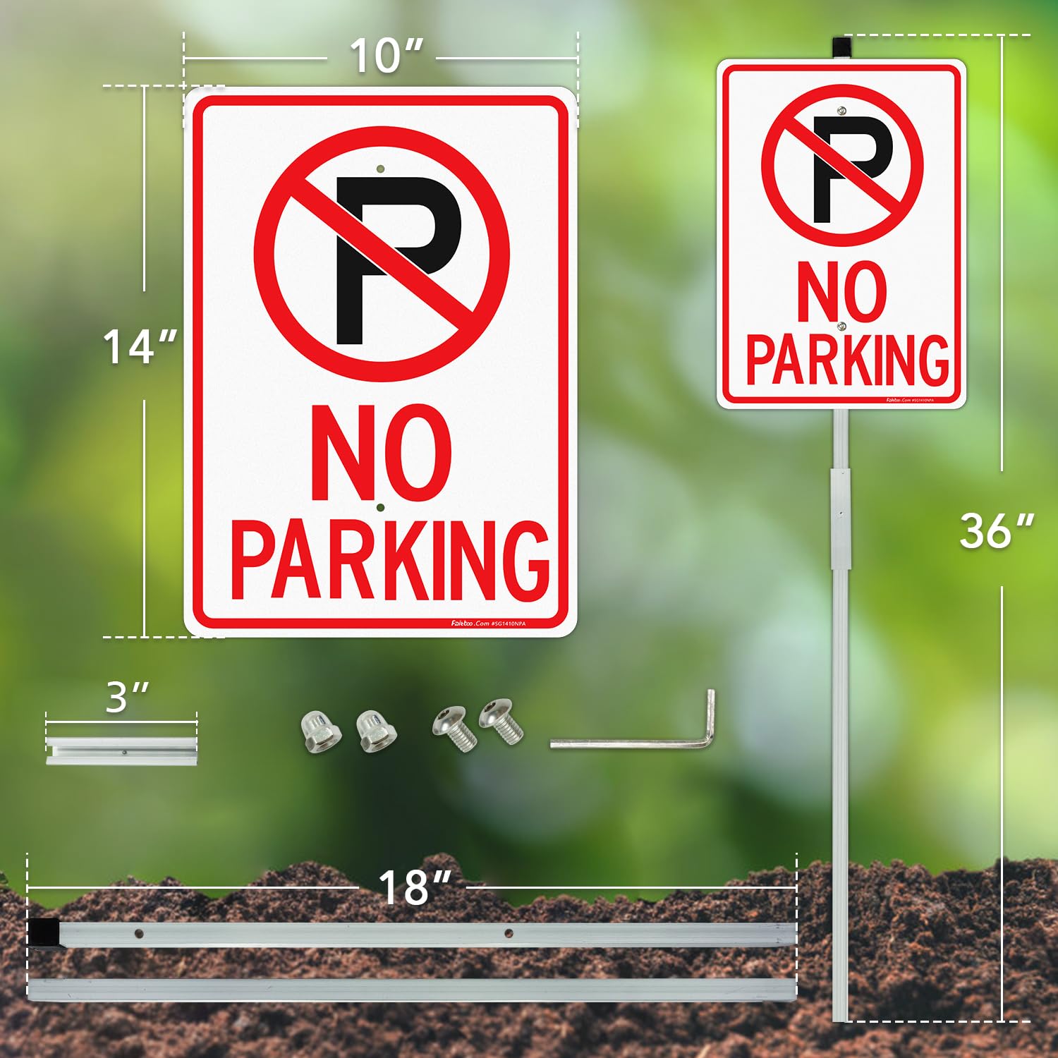 Faittoo no parking sign with high contrast red, black, white design.