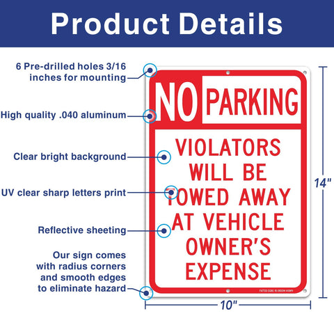 Faittoo No Parking Sign reflective surface aids night readability under headlights.